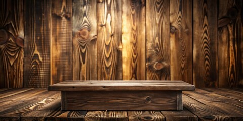 Poster - Rustic Wooden Shelf with a Warm Backdrop of Wooden Panels