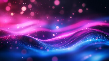 Poster - abstract pink and blue glowing particle waves digital art background