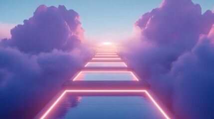 Poster - A seamless transition between cloud and edge computing, represented by a glowing data bridge connecting two landscapes of cloud servers and edge devices