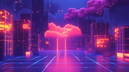 Poster - A seamless transition between cloud and edge computing, represented by a glowing data bridge connecting two landscapes of cloud servers and edge devices