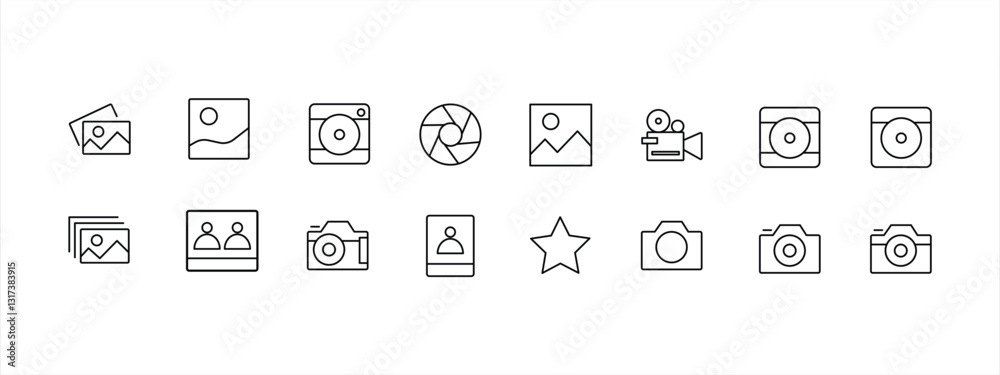 Camera and photo collection icon containing portrait symbols and family ...