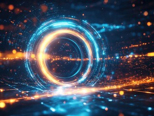 Fototapete - Abstract digital portal with glowing rings