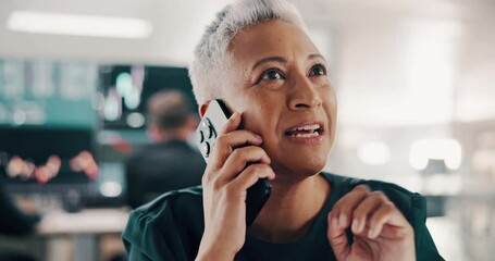 Poster - trading, stock broker and woman with phone call at computer for investment advice and market insight