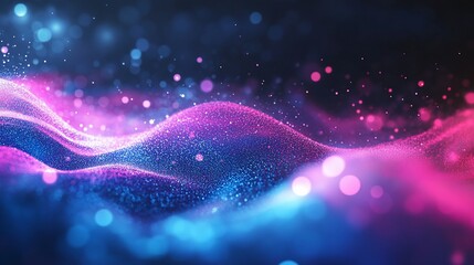Poster - abstract pink and blue glowing particle waves digital art background