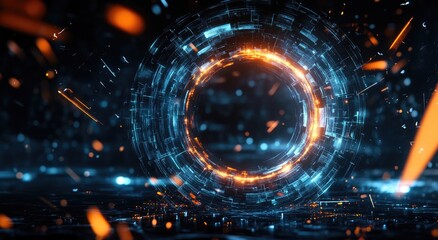 Poster - Abstract futuristic ring portal with glowing light and particles