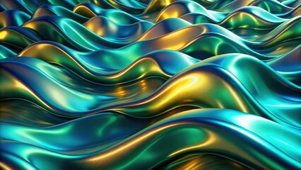 Poster - Abstract Iridescent Waves in Teal and Gold Tones