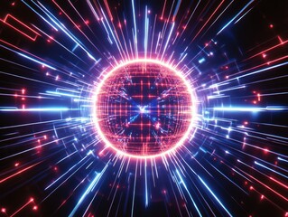 Fototapete - Dynamic glowing sphere with vibrant neon lines radiating outward
