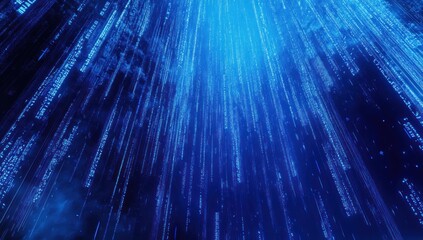 Poster - abstract blue digital rain data stream.
