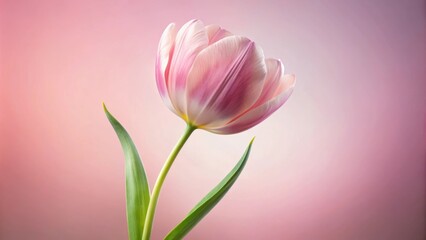 Poster - A single pink tulip with delicate petals, a symbol of spring's arrival, captured against a soft pink backdrop.