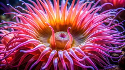 Aufkleber - A vibrant sea anemone, its delicate pink tentacles reaching out like a crown of flowers,  surrounded by a soft halo of light.