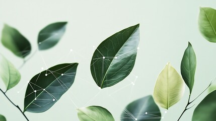 Poster - Artistic rendering of sustainability initiatives featuring symbolic leaves interconnected shapes ecological responsibility