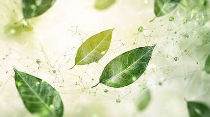 Poster - Artistic rendering of sustainability initiatives featuring symbolic leaves interconnected shapes ecological responsibility