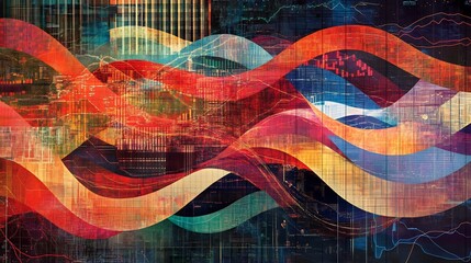 Poster - Artistic representation of trade cycle featuring interwoven patterns symbolizing phases of economic expansion contraction