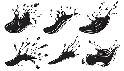 Wall Mural - Black vector water or paint splashes and drops set, isolated on a white background