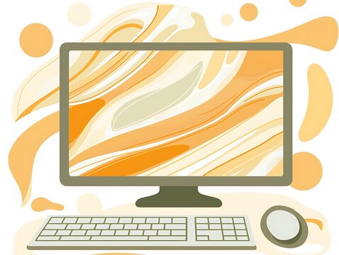 Digital design workspace creative computer setup home office graphic art modern environment top-down view