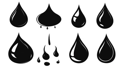 Wall Mural - Black vector water or paint splashes and drops set, isolated on a white background