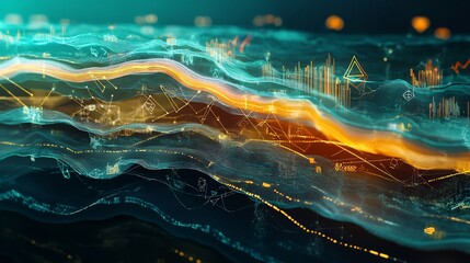 Fototapete - Artistic visualization of financial risk interconnected layer symbolic arrow representing mitigation strategy