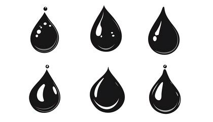 Wall Mural - Black vector water or paint splashes and drops set, isolated on a white background
