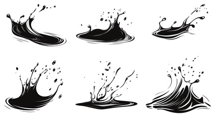 Wall Mural - Black vector water or paint splashes and drops set, isolated on a white background
