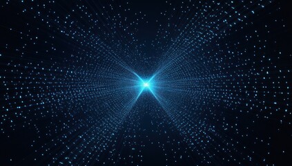 Poster - Abstract blue digital tunnel with glowing particles.