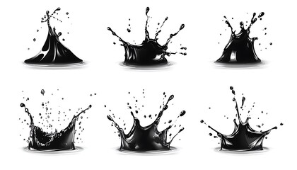 Wall Mural - Black vector water or paint splashes and drops set, isolated on a white background