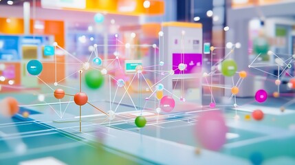Fototapete - Artistic visualization of retail banking showcasing interconnected nodes geometric pathways customer services and loans