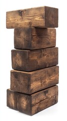 Poster - dark brown wooden blocks stacked vertically against a white background. the blocks show texture and 
