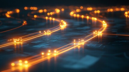 Poster - Business development strategy visualized radiant paths connecting glowing financial data points