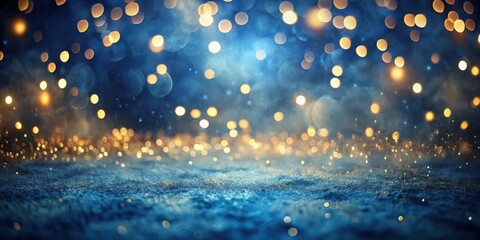 Poster - Abstract Blue and Gold Bokeh Background with Glowing Lights and Sparkling Glitter