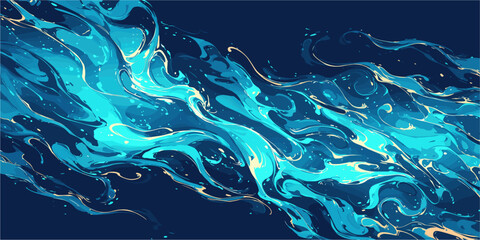 Poster - dynamic blue waves vector icons set in flat style with abstract fluid swirls.