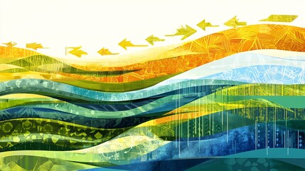 Aufkleber - Conceptual art of corporate social responsibility featuring layered patterns symbolic arrows sustainability initiatives