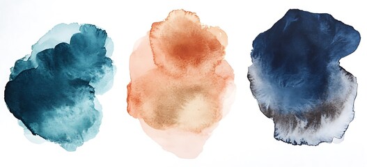 Wall Mural - Set of abstract wall art prints, in shades of blue and orange, with a grey background