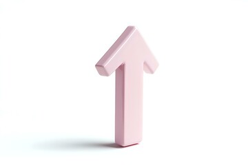 Poster - Pink upward pointing arrow symbol on white background, minimalist design concept representing growth, success and positive direction. Isolated object for business layouts.