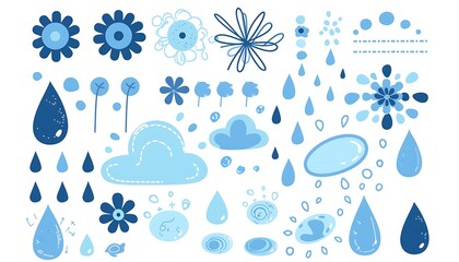 Wall Mural - Set of simple vector designs water droplets, clip art set on white background