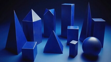 Fototapete - Abstract blue geometric shapes on dark background.