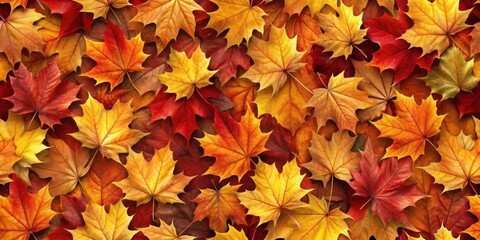 Poster - A vibrant tapestry of autumn leaves in hues of golden yellow, fiery orange, and deep crimson, showcasing the intricate veins and textures of nature's artistry.