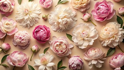 Poster - A Delicate Arrangement of Pink and White Blooms, Carefully Curated on a Soft Peach Background