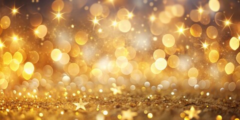 Fototapete - A Sparkling Golden Background with a Glitter Texture and Defocused Lights in the Shape of Stars and Circles