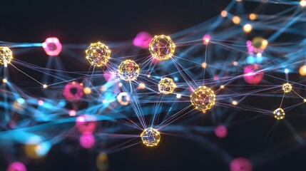 Fototapete - Conceptual rendering of machine learning business showcasing symbolic nodes flowing connections for AI solutions