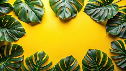 Fototapete - Tropical Leaf Frame on a Sunny Yellow Background