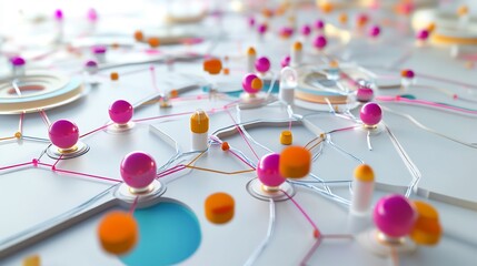 Fototapete - Conceptual rendering of resource allocation symbolic nodes abstract pathways representing optimization