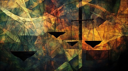 Leinwandbilder - Conceptual visualization of ethical decisionmaking symbolic scales interwoven geometric patterns
