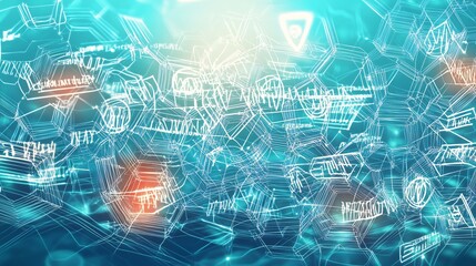 Fototapete - Conceptual visualization of intellectual property showcasing interwoven geometric form symbolizing patents trademarks copyrights