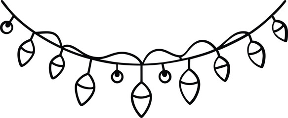 Naklejka na meble One continuous line drawing of Christmas garland with light bulbs. Festive festoon xmas string and divider border in simple linear style. Editable stroke. Doodle vector illustration