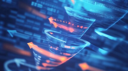 Fototapete - Conceptual visualization of sale funnels showcasing dynamic arrows layered patterns representing conversion paths