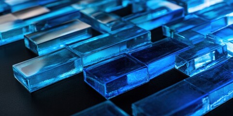 Fototapete - Abstract blue glass blocks pattern.