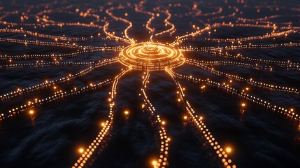 Fototapete - Decentralization strategies displayed glowing pathways radiating outward a central hub