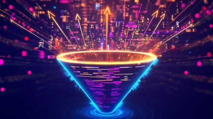 Aufkleber - Demand generation strategies illustrated glowing charts vibrant arrows forming a radiant funnel