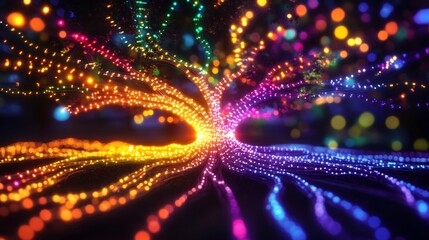 Poster - Diversification strategy illustrated luminous multicolored lines branching out a single glowing core