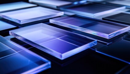 Fototapete - Abstract blue glass rectangles overlapping.